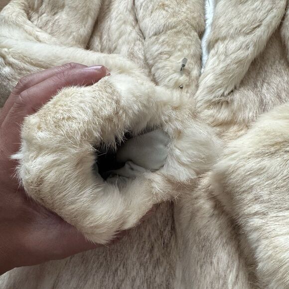 Vintage 80s Wilsons Suede & Leather Rabbit Fur Coat Jacket Womens Medium M Cream - Picture 7 of 13
